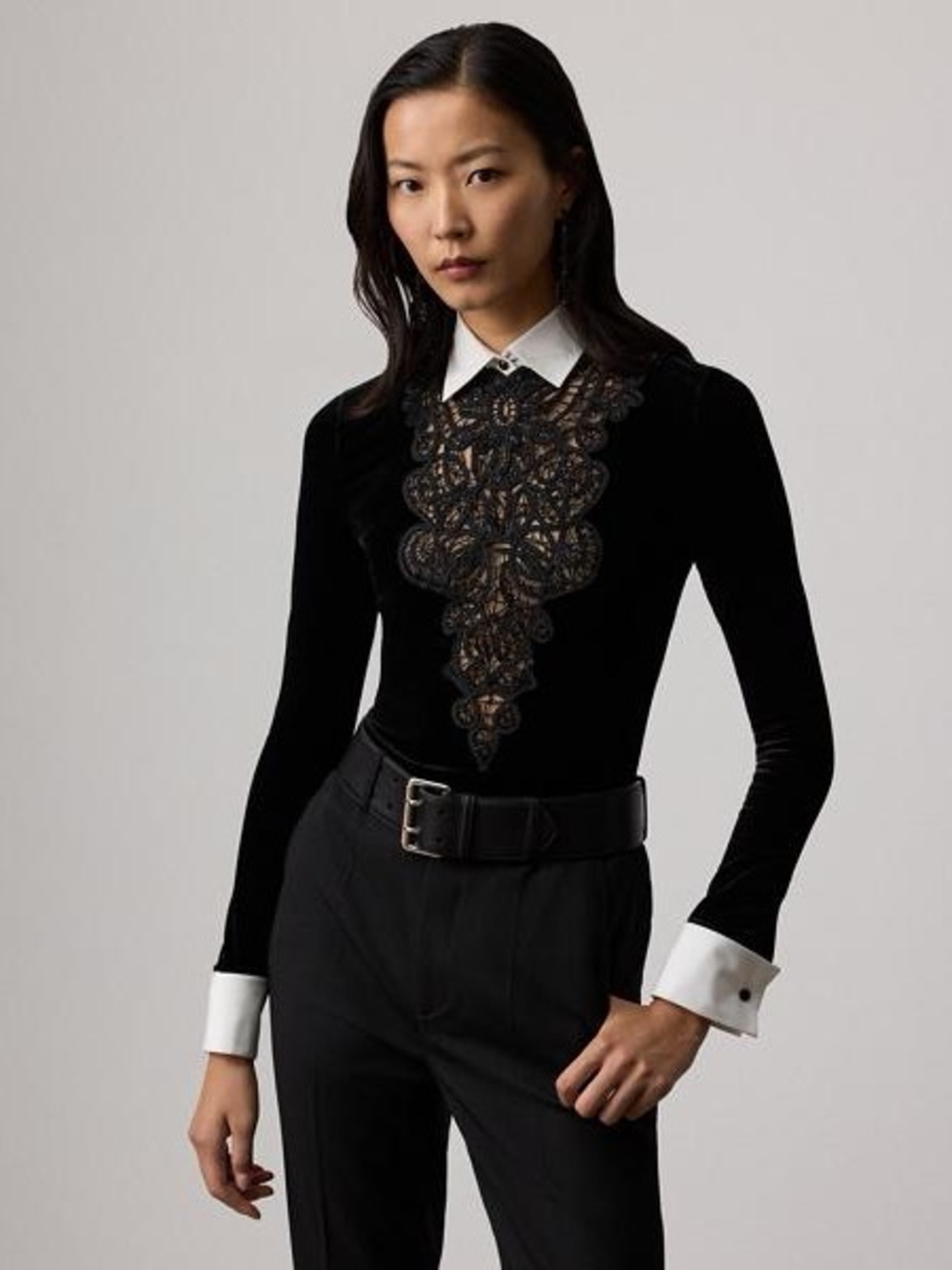 Ralph Lauren Collection Fall 25 Missy Black Hand Beaded Velvet Long Sleeve Top - Picture 6 of 16